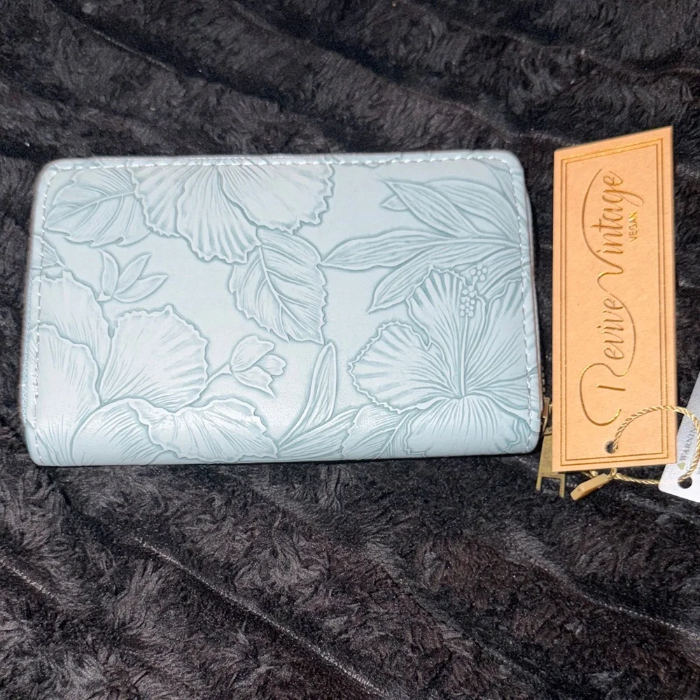 Revive Vintage Vegan Floral Embossed Blue Women's Wallet